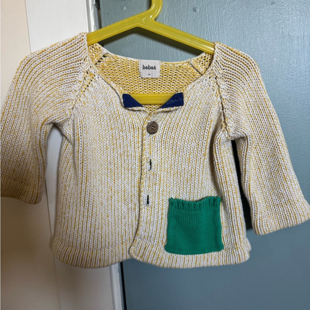 Babaa Cream and Green baby  Cardigan
